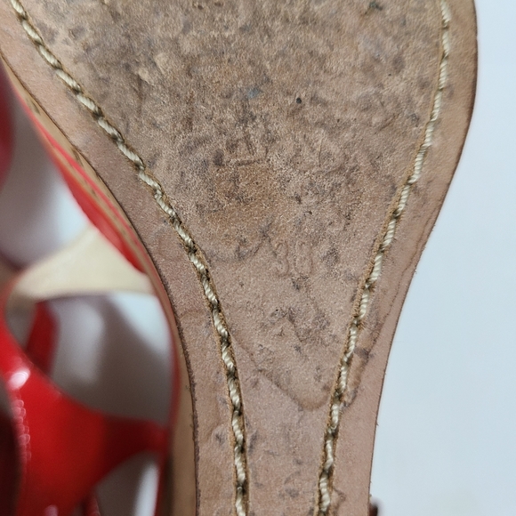 Prada Alaia Red Patent Leather Cork Wedge Heels - Picture 8 of 13